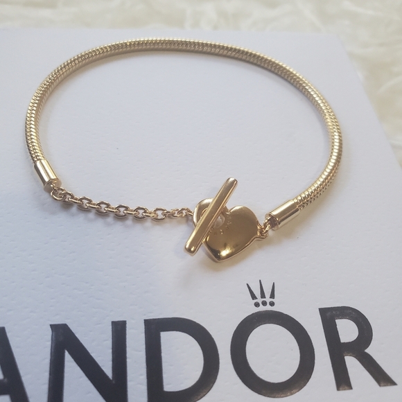 Pandora Moments Heart T-Bar Snake Chain Bracelet - Picture 2 of 11